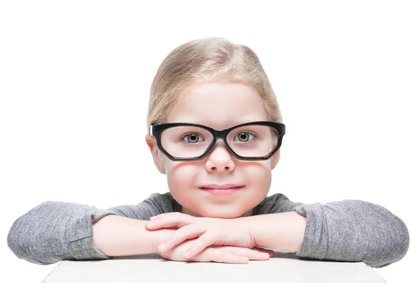 Beautiful little girl in glasses isolated — Stock Photo, Image