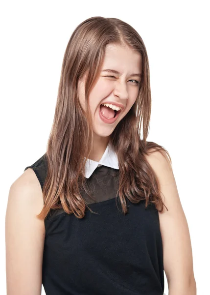 Young beautiful teenager girl winking isolated — Stock Photo, Image