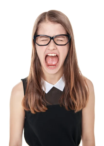 Angry young teenage girl screaming isolated — Stock Photo, Image