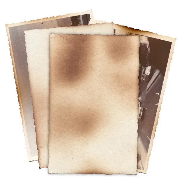 Bunch of old photos with stains, scratches and burned edges — Stock Photo, Image
