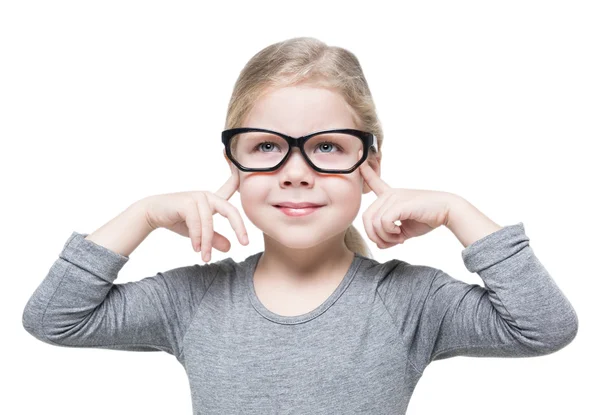 Inteligente hermosa niña en gafas aisladas —  Fotos de Stock