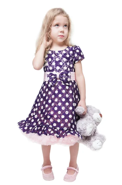 Gadis kecil yang cantik dengan boneka beruang terisolasi — Stok Foto