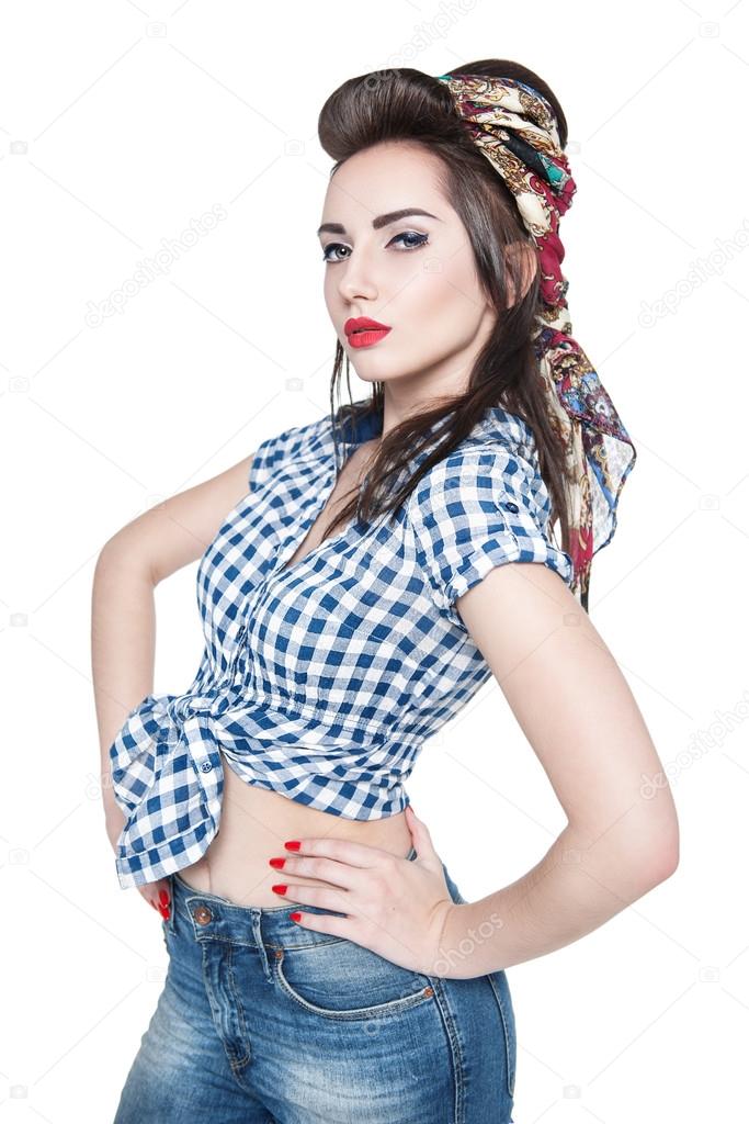 Young beautiful woman in retro pin-up style isolated 