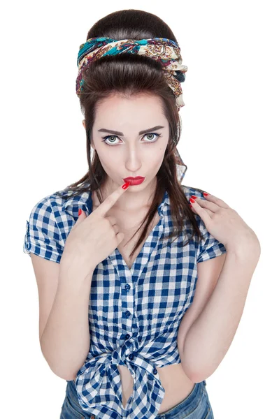 レトロなピンナップ スタイルで分離された若い美しい女性 — ストック写真
