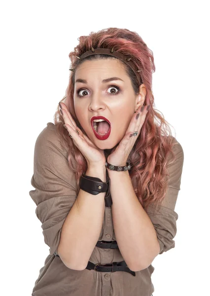 Surprised beautiful woman screaming isolated — Stock Photo, Image
