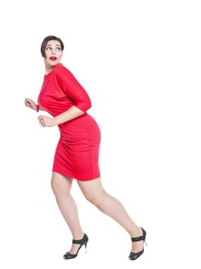 Scared beautiful plus size woman isolated 