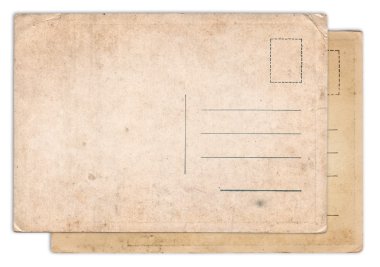 İki boş eski vintage kartpostal izole 