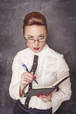 defter ve kalem ile iş kadını 