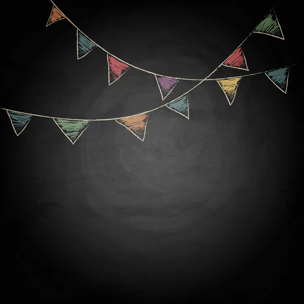 Chalkboard background with drawing bunting flags — Stock Vector