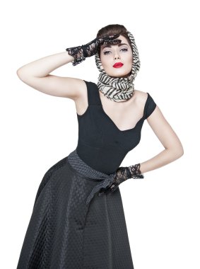 Retro pin-up kadın tarzı bir el FA ile horizon adlı arıyorsunuz