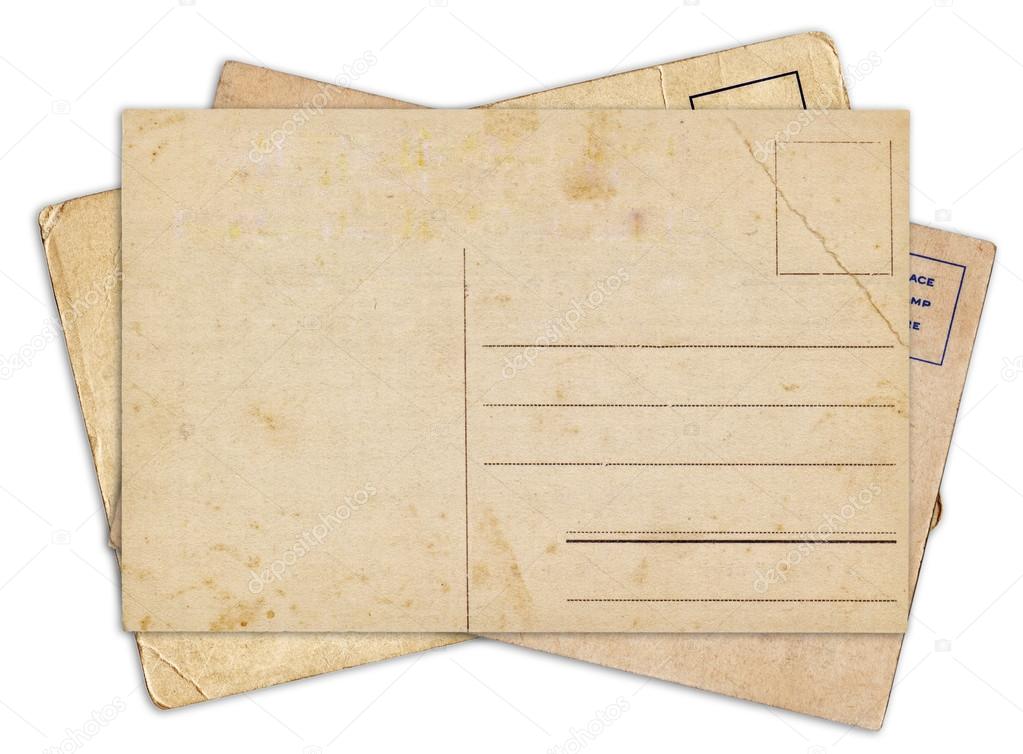 Stack of blank old vintage postcard isolated 