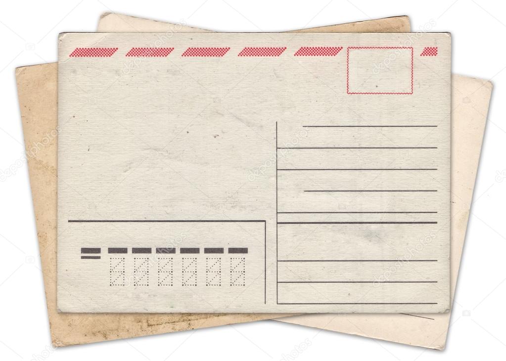 Stack of blank old vintage postcard isolated 