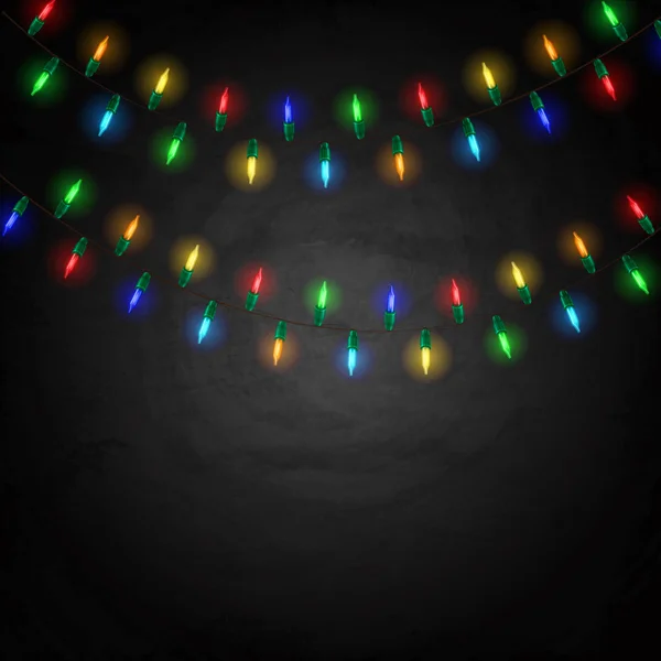 Bunte leuchtende Weihnachtsbeleuchtung auf Tafel-Hintergrund — Stockvektor