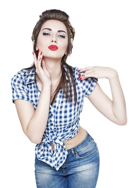 Jonge mooie vrouw in retro pin-up stijl geïsoleerd — Stockfoto