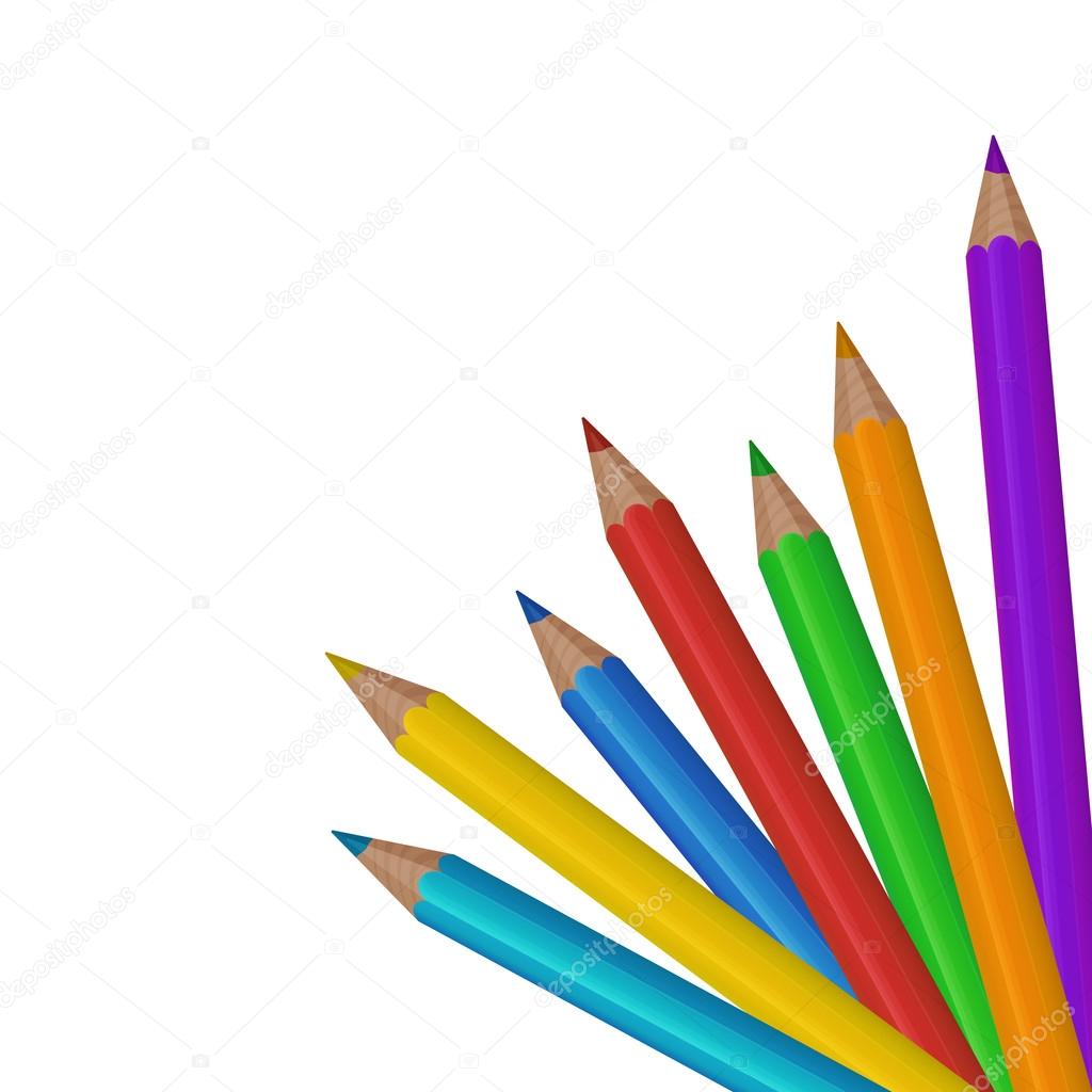 Colorful colored pencils on the white background