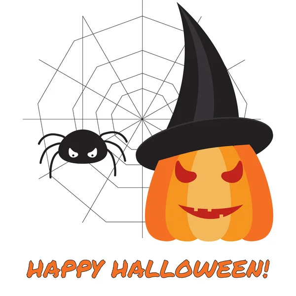 Halloween vector illustration with pumpkin and spider — Stock Vector