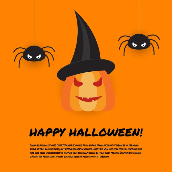 Modelo de design de Halloween com abóbora e aranhas —  Vetores de Stock