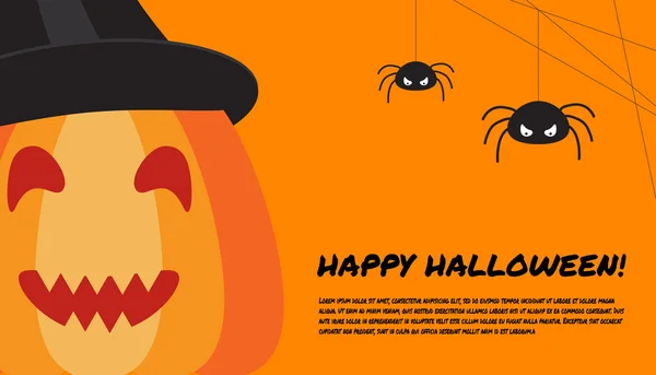 Plantilla de diseño de Halloween con calabaza, arañas y lugar para te — Archivo Imágenes Vectoriales