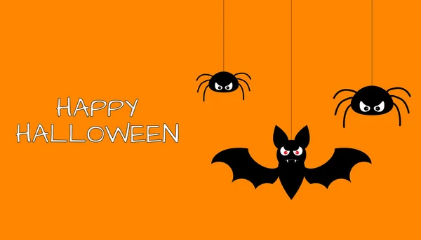 Modelo de design de Halloween com morcego, aranhas e lugar para texto — Vetor de Stock