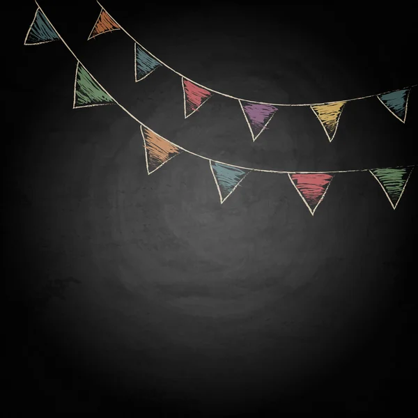 Chalkboard background with drawing bunting flags — Stock Vector