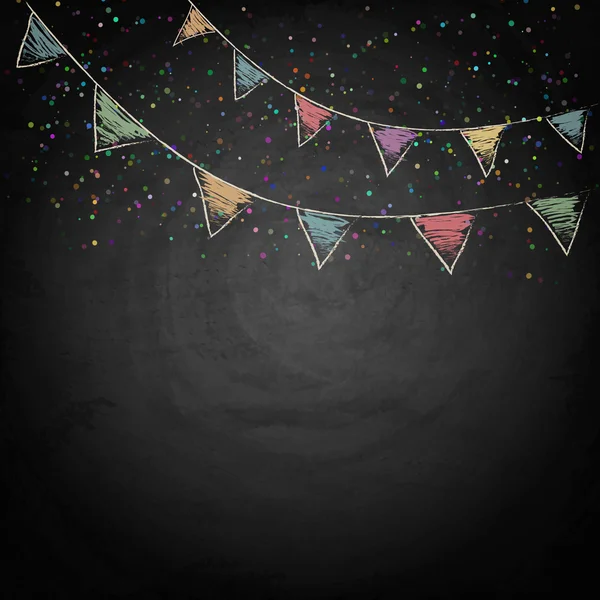 Chalkboard background with drawing bunting flags — Stock Vector