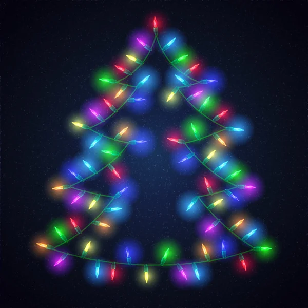 Shiny fir tree with Christmas lights — Stock Vector