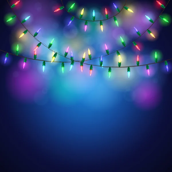 Weihnachten Hintergrund mit leuchtenden bunten Lichtern — Stockvektor