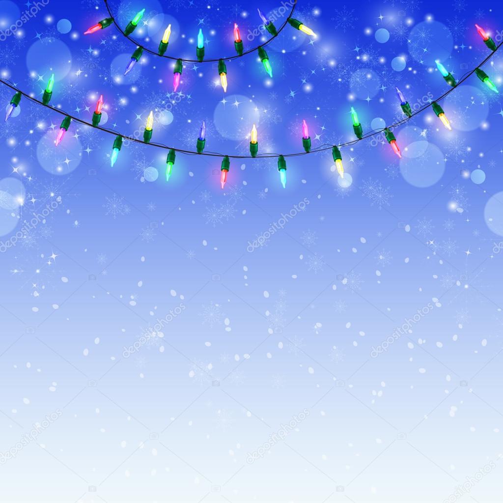 Blue Christmas background with shining colorful lights