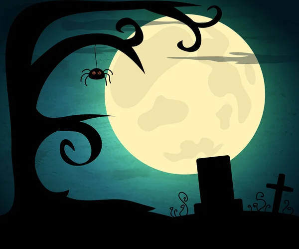 Ilustração vetor de Halloween com lua e paisagem escura —  Vetores de Stock