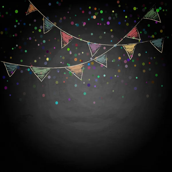 Chalkboard background with drawing bunting flags — Stock Vector