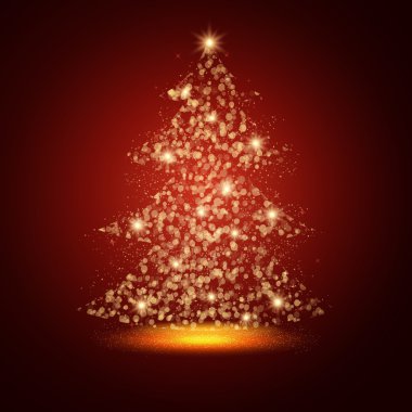Parlayan parlak Noel ağacı. Kutlama kartı