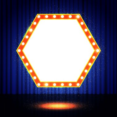 Sahne perdesi parlayan çokgen retro afiş