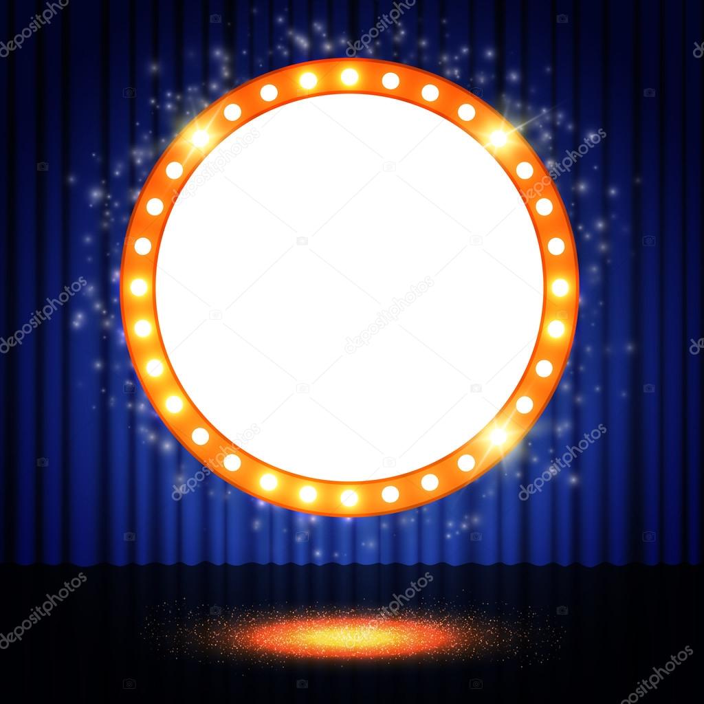 Shining circle retro banner on stage curtain