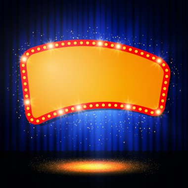 Retro casino banner sahne perdesi üzerinde parlayan