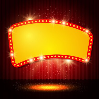 Shining retro casino banner on stage curtain clipart