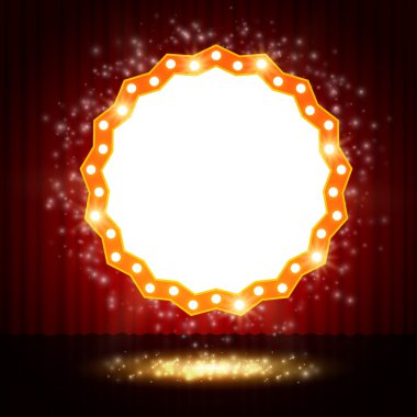 Sahne perdesi parlayan çokgen retro afiş