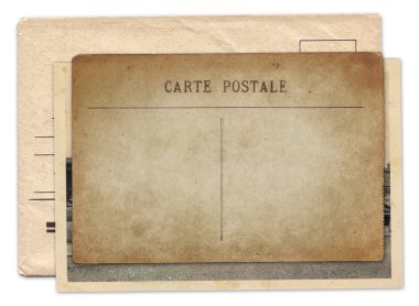 Vintage eski kartpostal ve izole zarf 