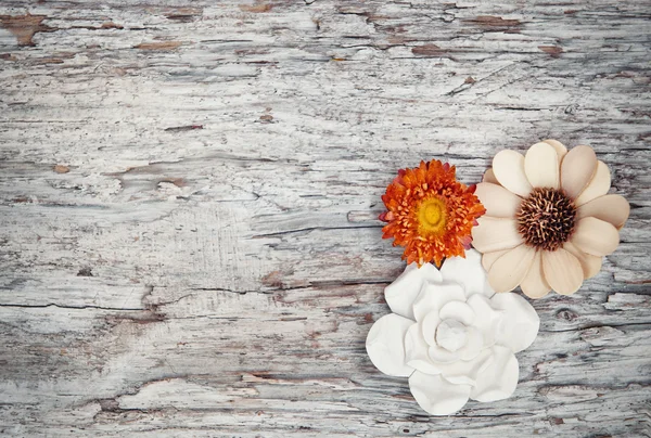 Grunge fond avec des fleurs sèches sur le vieux bois — Photo