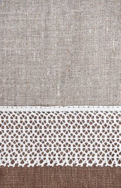 Kaba kumaş ve dantel çuval bezi üzerinde Vintage arka plan 