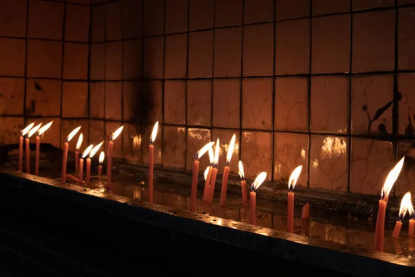 Candles Burning Temple Orthodox Catholic Church — Stock Photo, Image