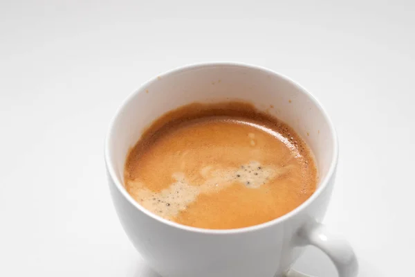 Närbild Kaffe Grädde Nybryggt Kaffe Kopp Cappuccino Vit Mugg — Stockfoto
