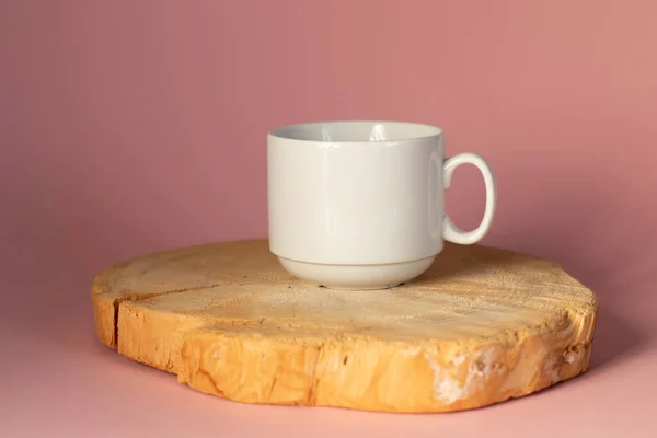 Una Taza Café Recién Hecho Sobre Tabla Cortar Madera Taza — Foto de Stock