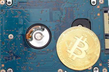 Sabit diskteki altın bitcoin.