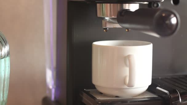 Barista tutacağı kahve makinesine koyar.. — Stok video