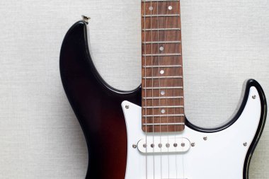 Elektro gitar gövdesi ve telli boyun detayı