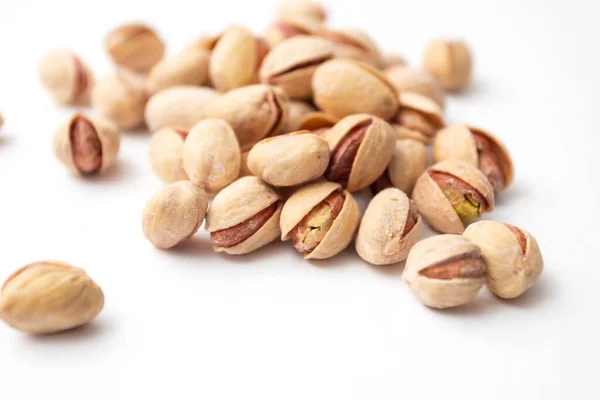 Pile Pistachios White Background Set Pistachio Nuts — Stock Photo, Image