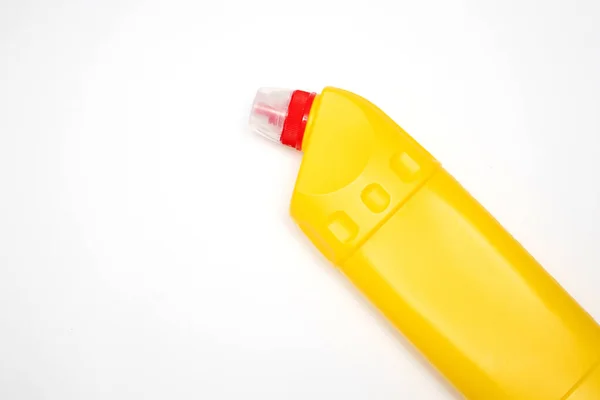 Жовта Пластикова Пляшка Ізольована Білому Тлі Пластикова Каністра Миючим Засобом — стокове фото