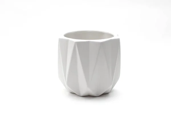 Weißer Keramiktopf Mit Rautenförmigen Kanten Leerer Blumentopf — Stockfoto