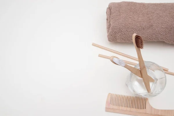 Eco Friendly Bamboo Toothbrushes Wooden Comb Zero Waste — Stock Photo, Image