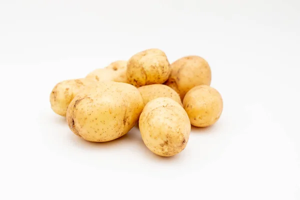 Fresh Raw Yellow Potatoes White Background Harvest Young Potato — Stock Photo, Image